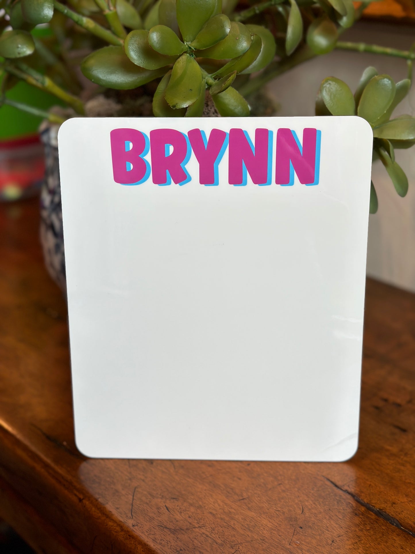 Dry erase board with shadow name